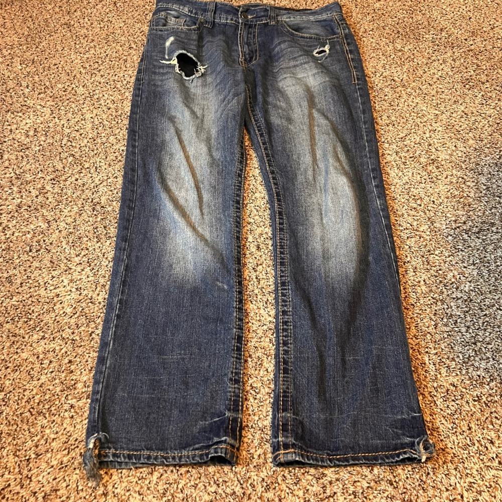 TK Axel Relaxed Straight Jeans Mens Size‎ 34x32 Distressed Rips Denim